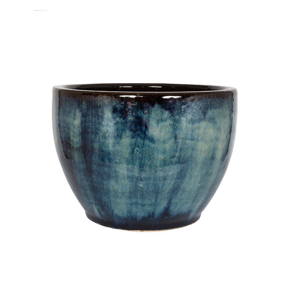 Eden Ceramic Glazed Low Planter Midnight Blue 22cm