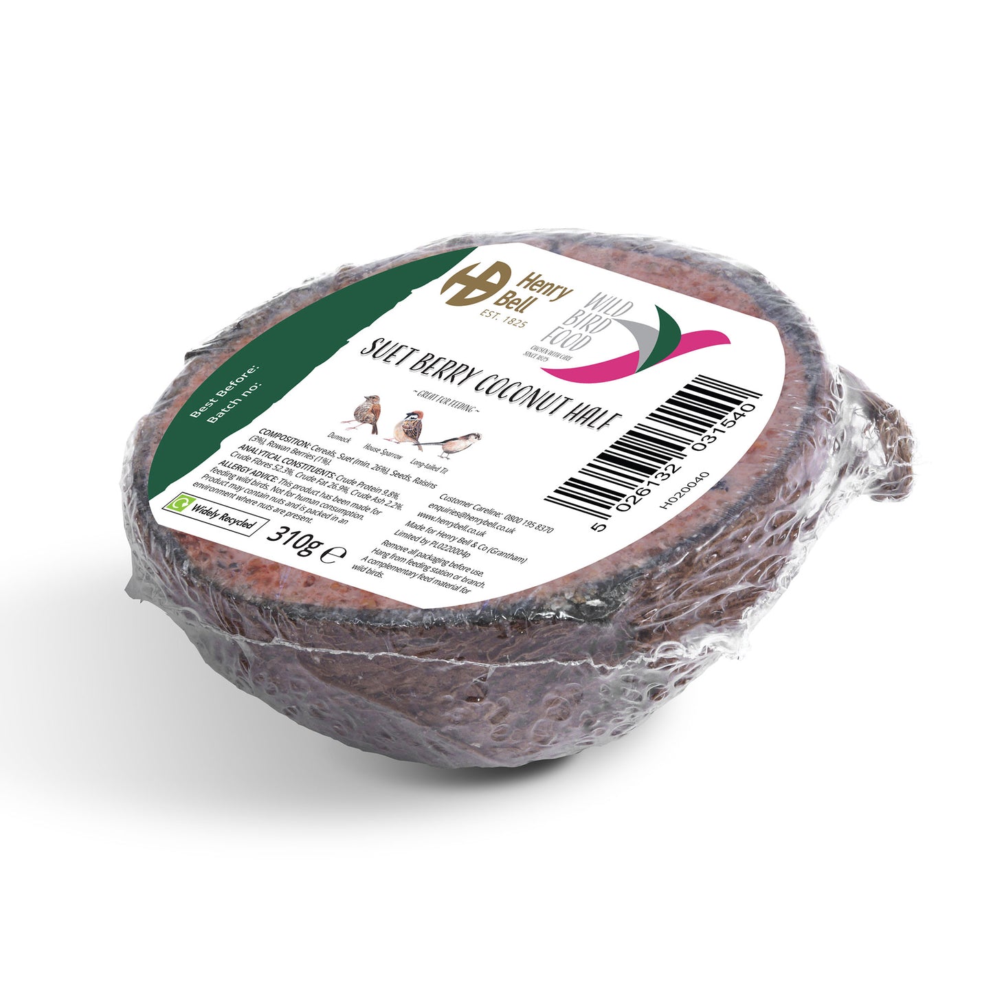 Henry Bell Suet Berry Coconut Half for Birds