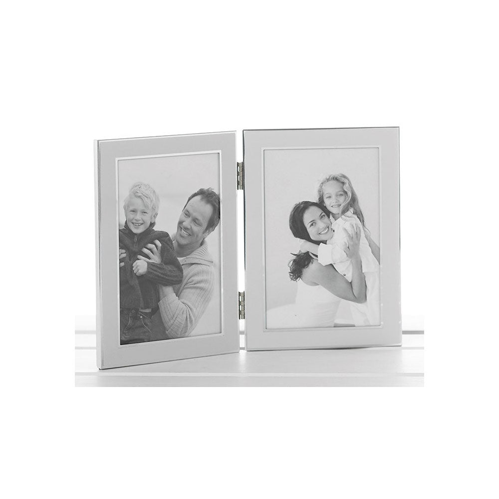 Plain White Silver Promotion Double Photo Frame 4x6