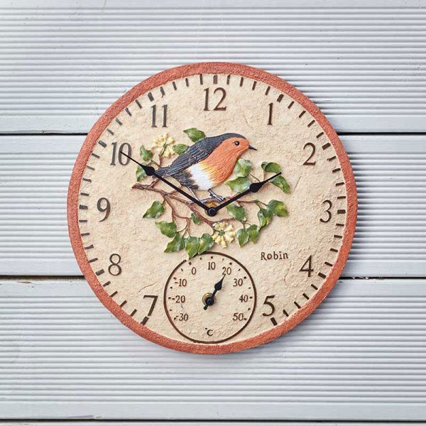 12in Robin Wall Clock & Thermometer