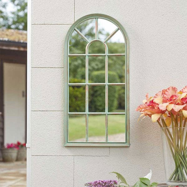 Vista Antique Verdigris Garden Arched Window Mirror