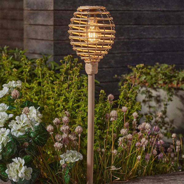 Lumina Faux Rattan Solar Torch Stake Light Natural 70cm – Sefton