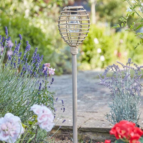 Lumina Faux Rattan Solar Torch Stake Light Natural 70cm