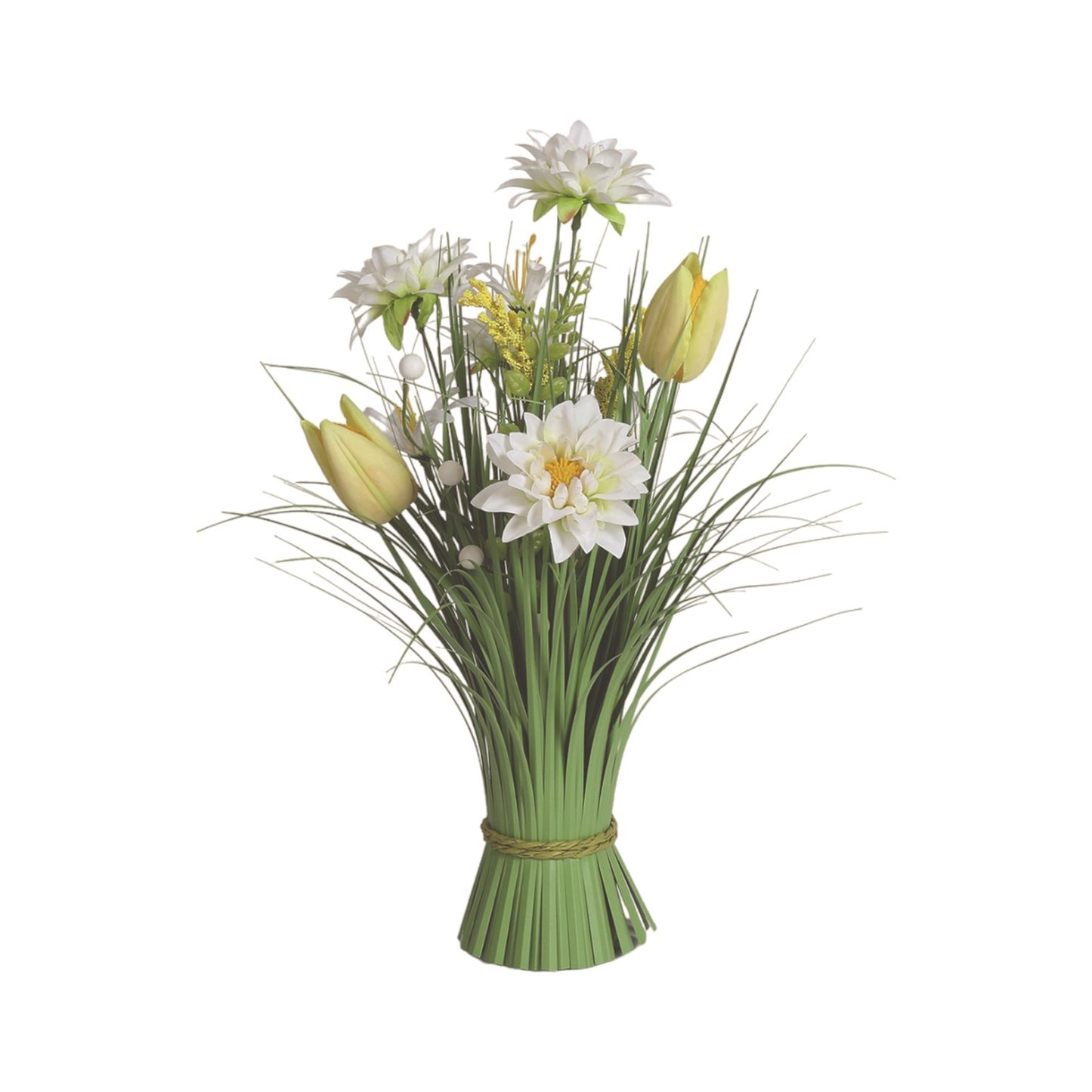 Tulip & Sakura Artificial Faux Floral Bundle White/Yellow 40cm