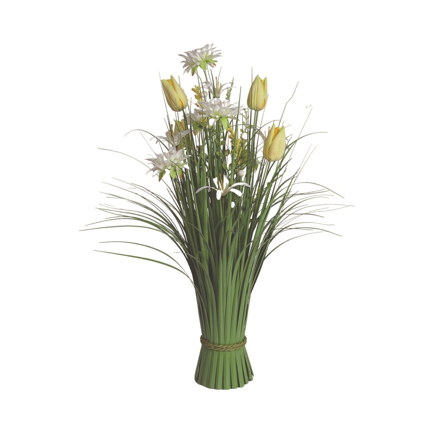 Tulip & Sakura Artificial Faux Floral Bundle White/Yellow 60cm
