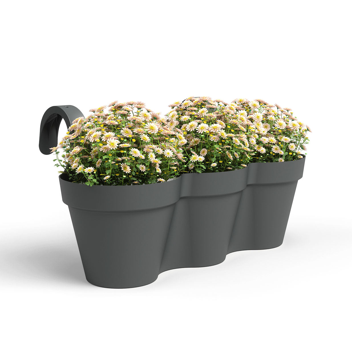 Capri Balcony Plastic Triple Pot Anthracite 54cm