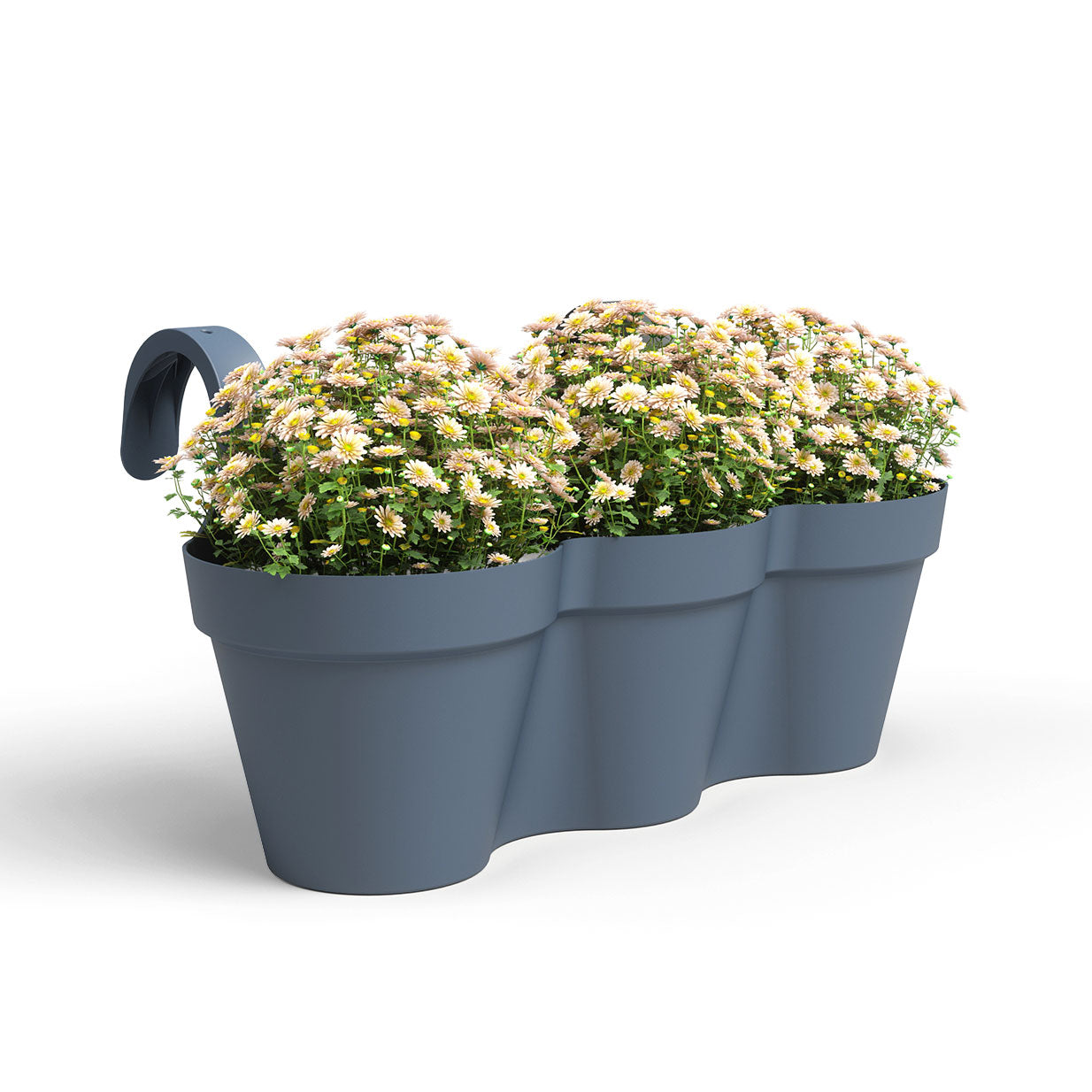 Capri Plastic Balcony Triple Pot Slate Blue 54cm