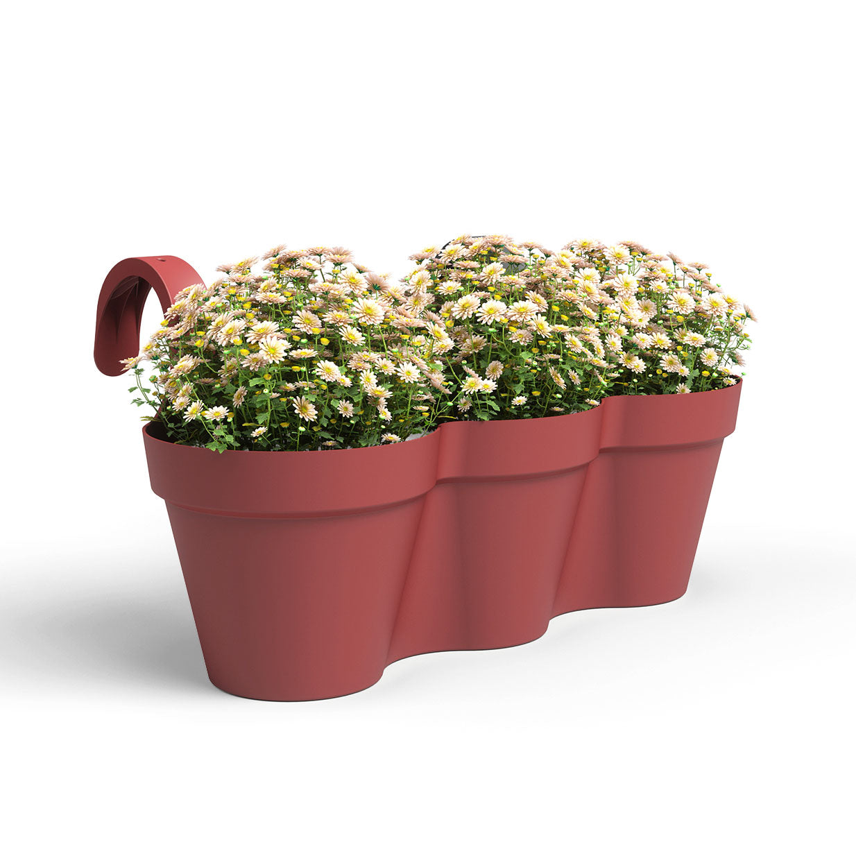 Capri Balcony Plastic Triple Pot Dark Red 54cm