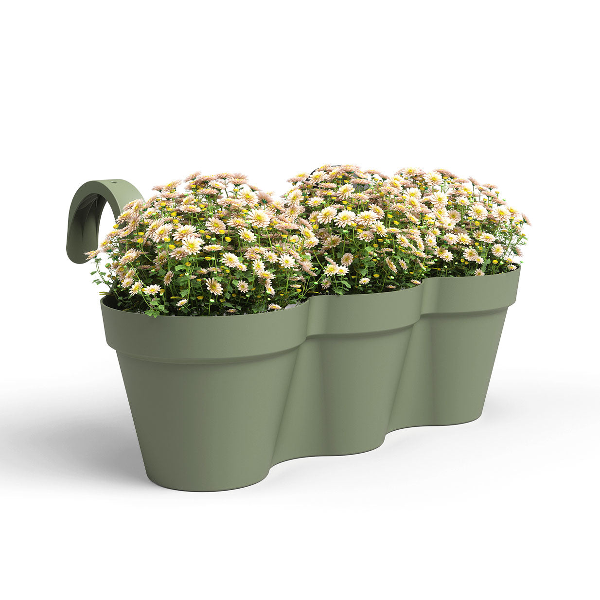Capri Balcony Plastic Triple Pot Ash Green 54cm