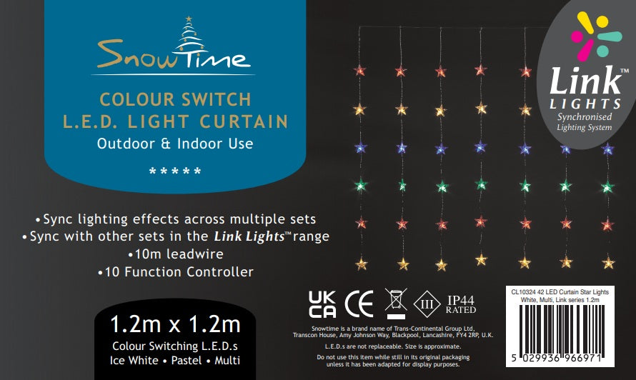 SnowTime 42 LED Linkable Star Curtain Lights - 1.2m x 1.2m Colour Switching Window Light