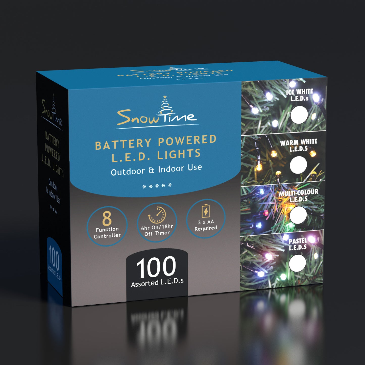 7.4m Battery Operated Christmas Lights | 100 Multi-Colour LEDs with 8 Functions