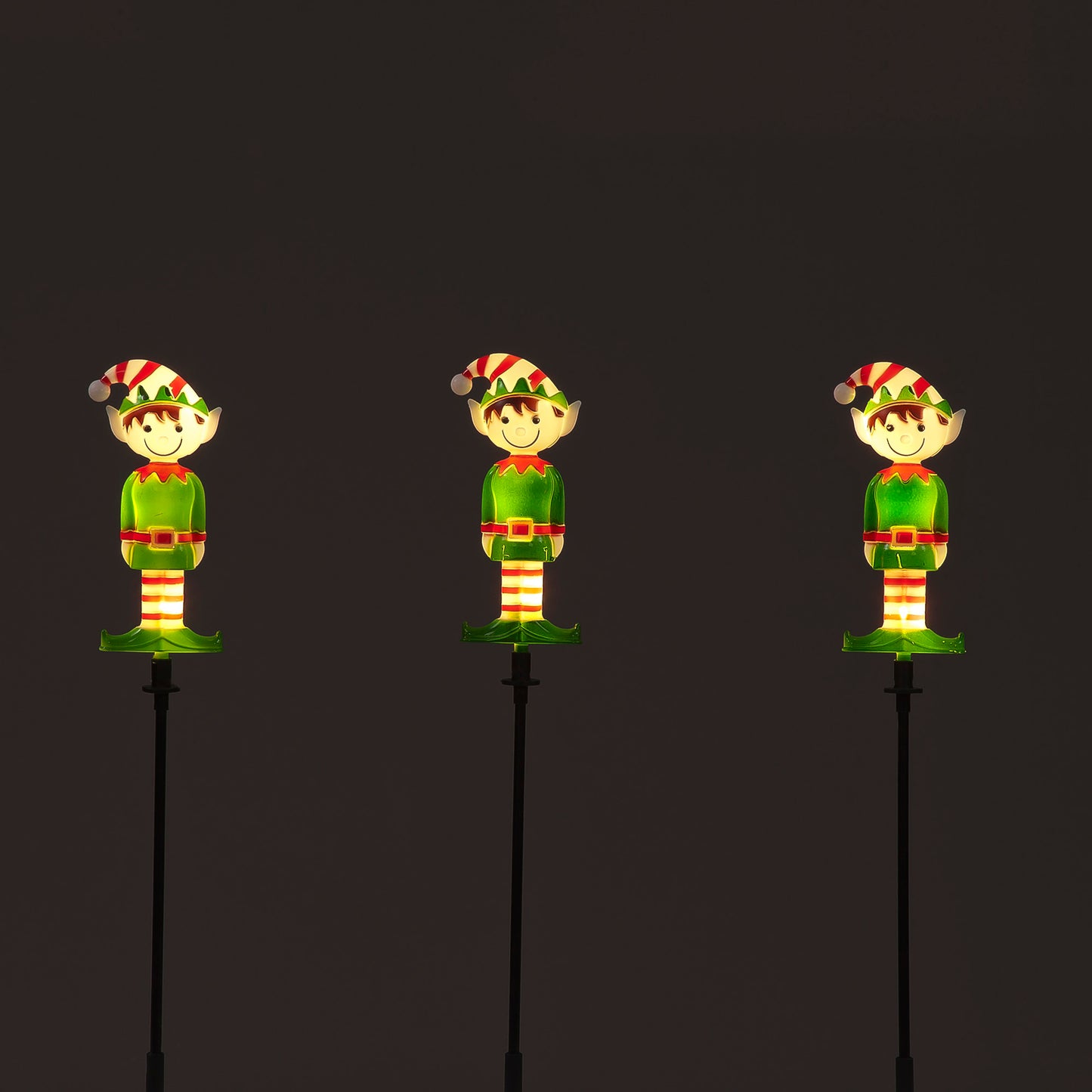 Set of 3 Light-Up Elf Garden Stakes | 56cm Outdoor Christmas Decorations