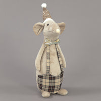 40cm Plush Christmas Mouse with Tartan Trousers & Hat