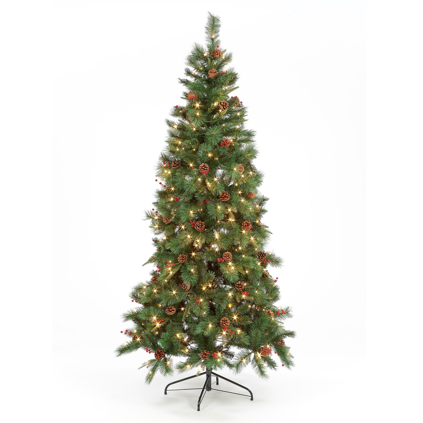 7ft Pre-Lit Cranberry Pine Artificial Christmas Tree (210cm)