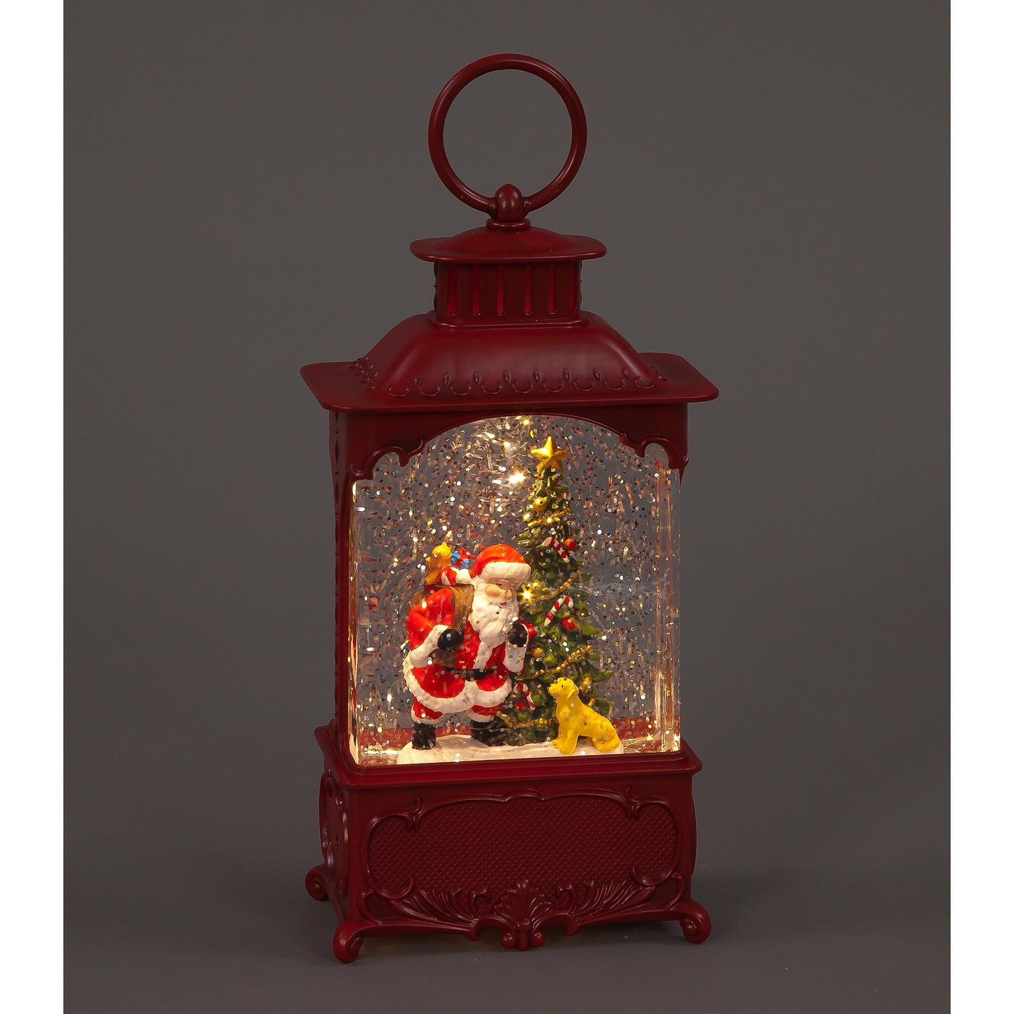 Light-Up Christmas Water Lantern with Santa, Dog & Swirling Glitter (24cm)