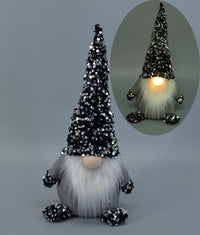 37cm Black & Grey Sequin Santa with Light-Up LED Nose | Modern Christmas Figure