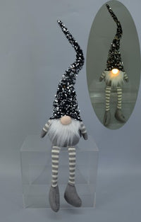68cm Black & Grey Santa Gonk with LED Nose | Festive Shelf Sitter