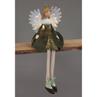 53cm Green Sitting Angel with Light-Up Feather Wings | Large LED Christmas Figure