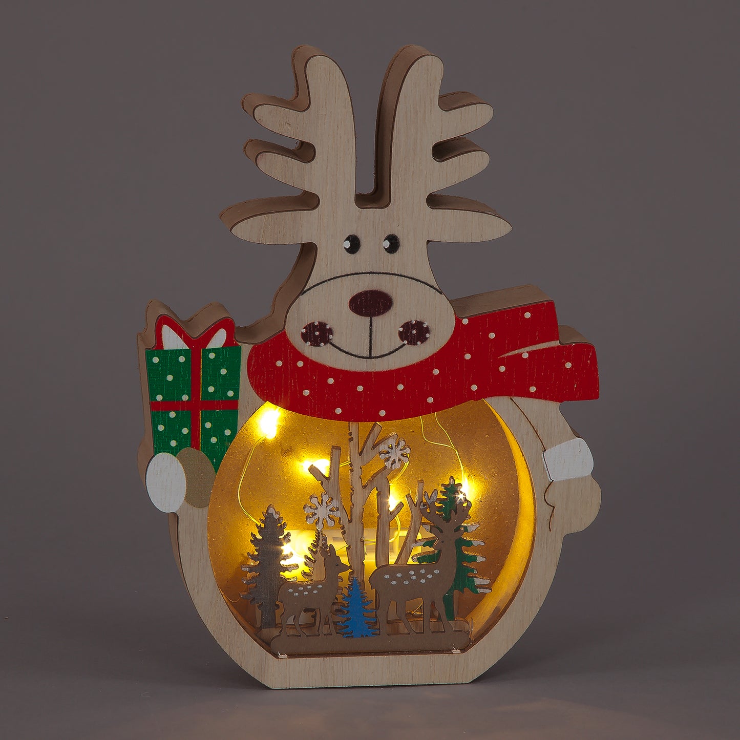 20cm Wooden Reindeer Christmas Scene Decoration
