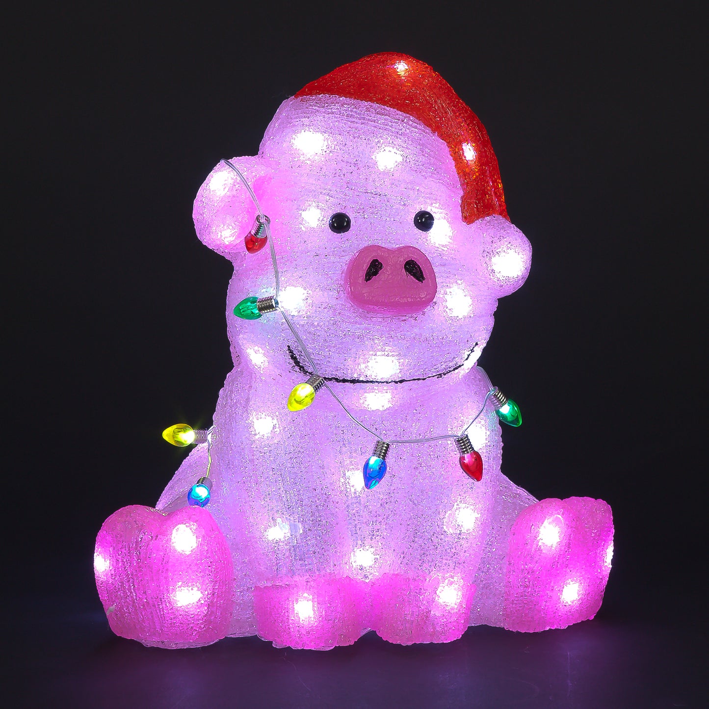 35cm Acrylic Christmas Pig Light | 60 White LEDs | Novelty Outdoor Decoration
