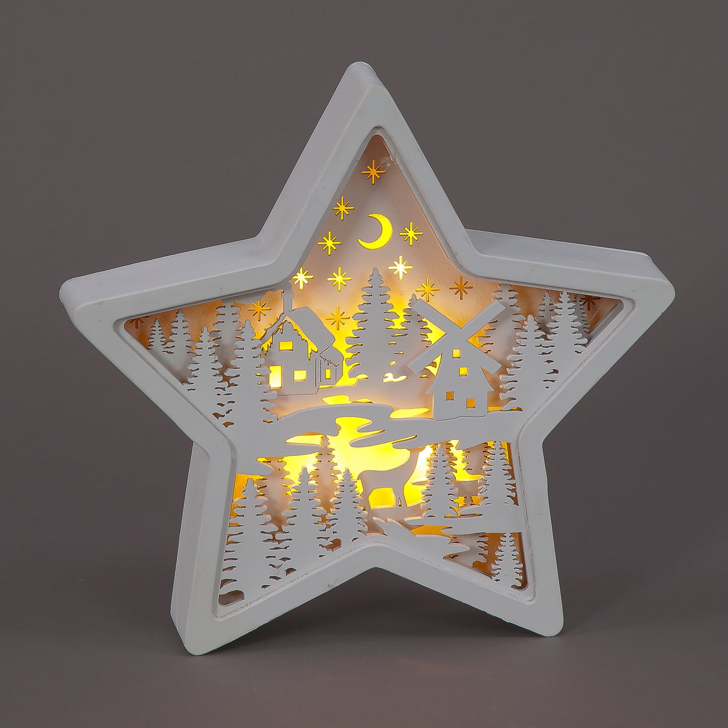 23cm Wooden Star Village Scene Decoration