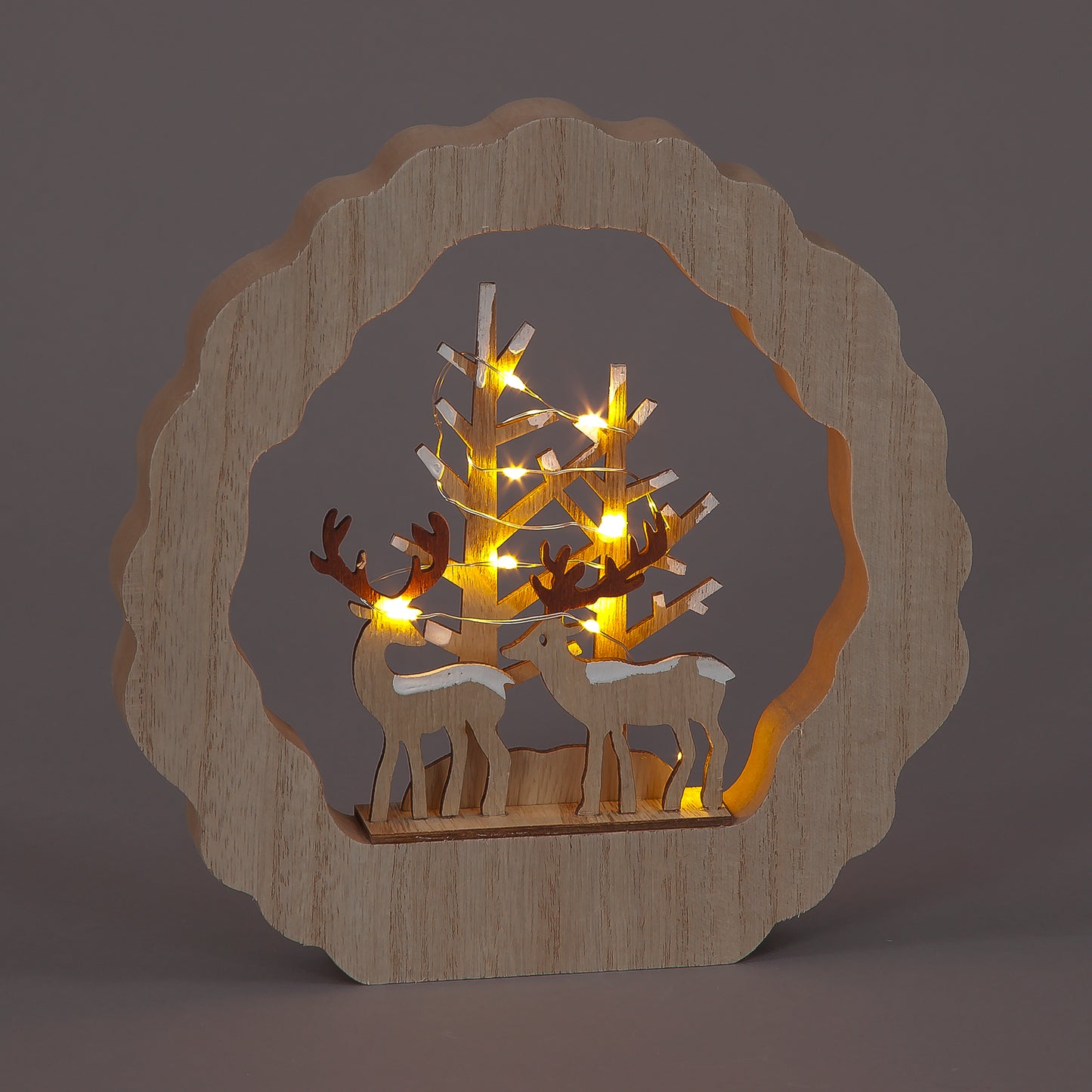 22cm Wooden Tree Deer Scene Decoration