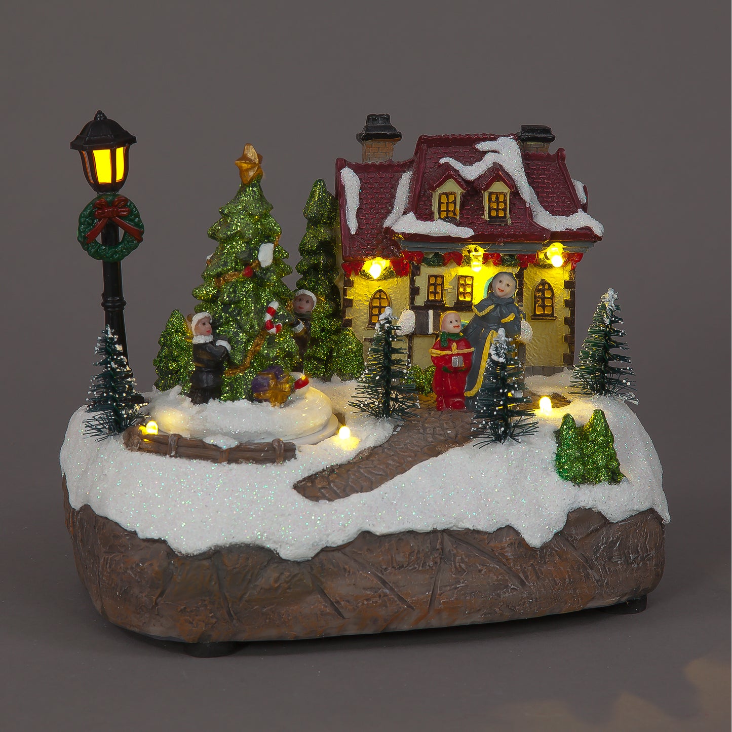 Musical Christmas House with Animated Turning Tree | LED Light-Up Scene with 8 Songs