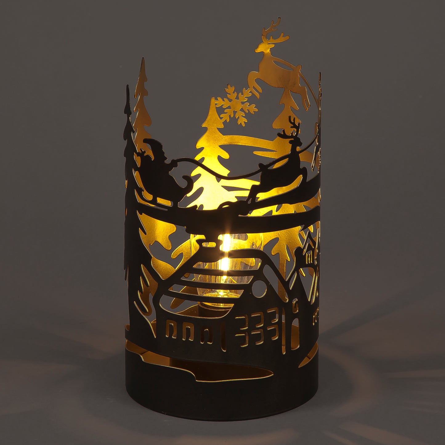 Light-Up Layered Metal Lantern (22cm) | Christmas Village Scene