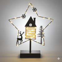 LED Black Metal Star Decoration with Built-in Timer | 31cm Freestanding Ornament