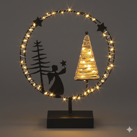 Light-Up Metal Angel Scene with Timer | Modern Christmas Hoop Decor