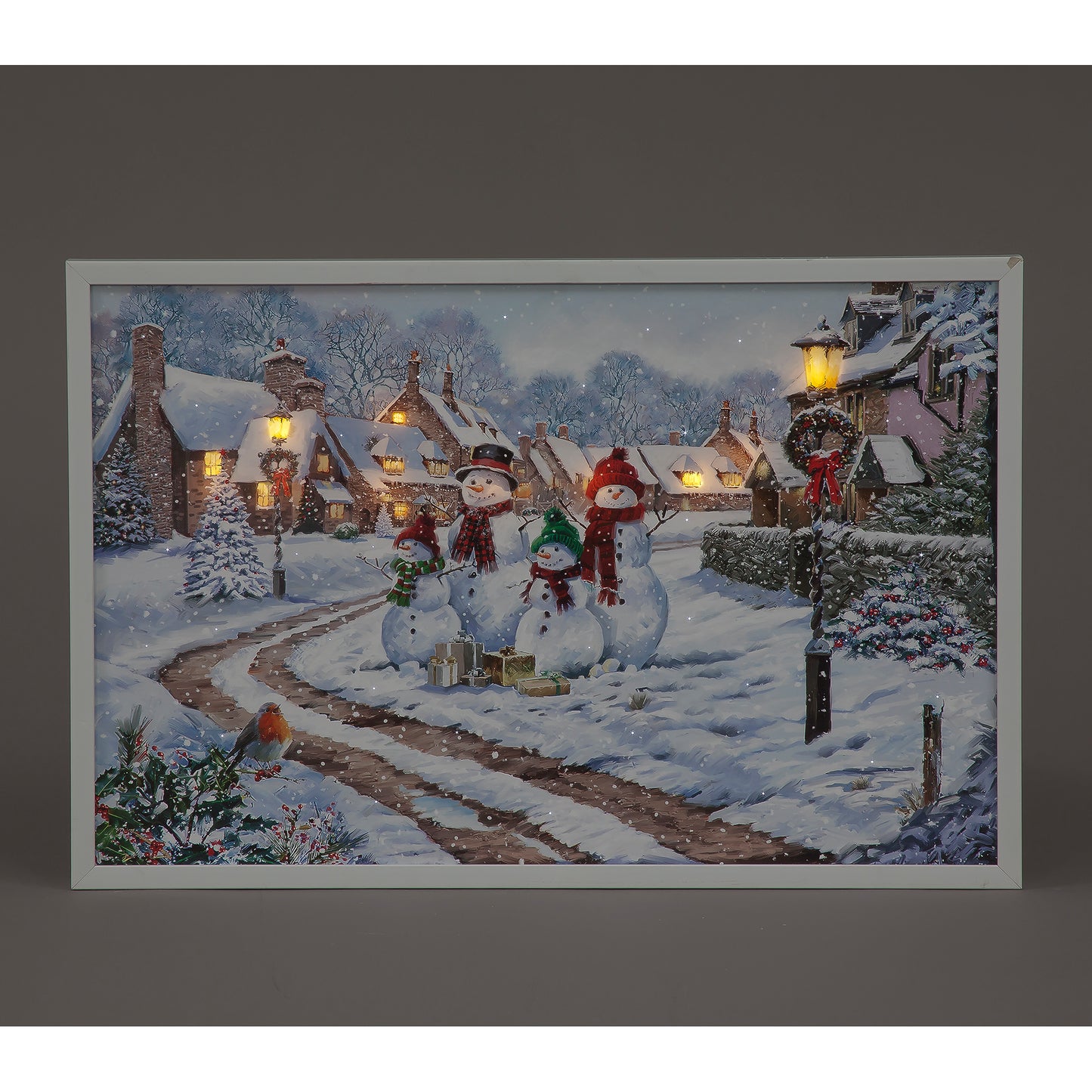 Festive Light-Up Snowman Canvas Print (40x60cm) | Artwork by Richard Macneil