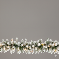 Frosty Christmas garland with lights on a gray background