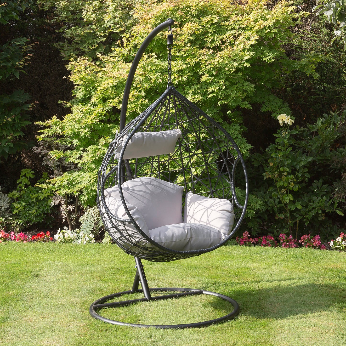 Naples Single Hanging Chair w/Grey Cushions/Tear Shape