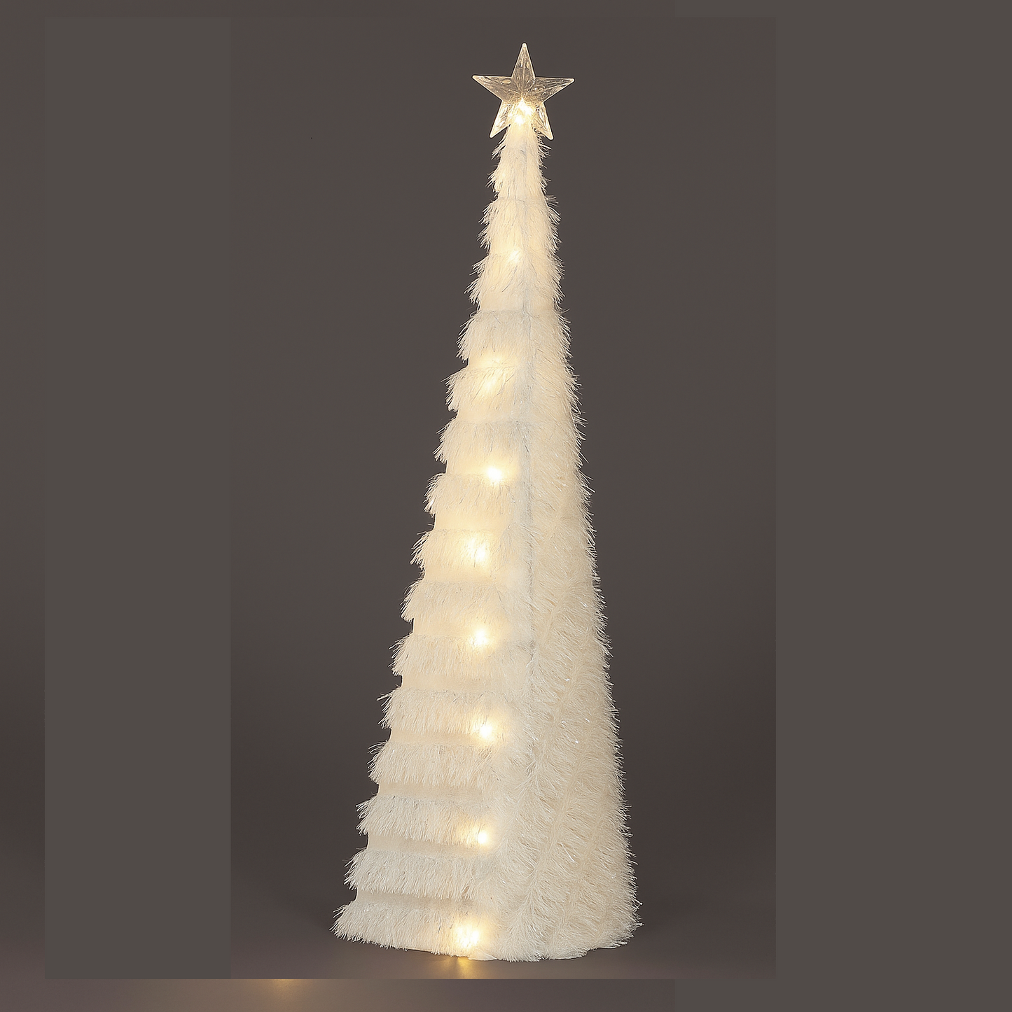 38cm Light-Up White Fluffy Tree with Star Topper | LED Tabletop Christmas Decoration