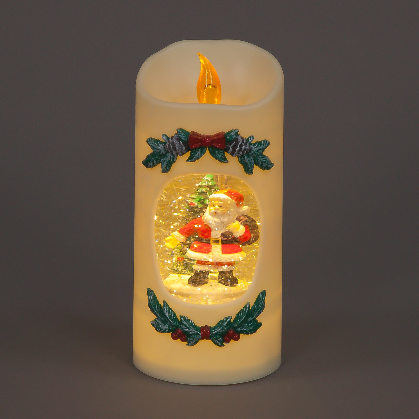 Light-Up Santa Snow Globe Candle with Flickering Flame (20cm)