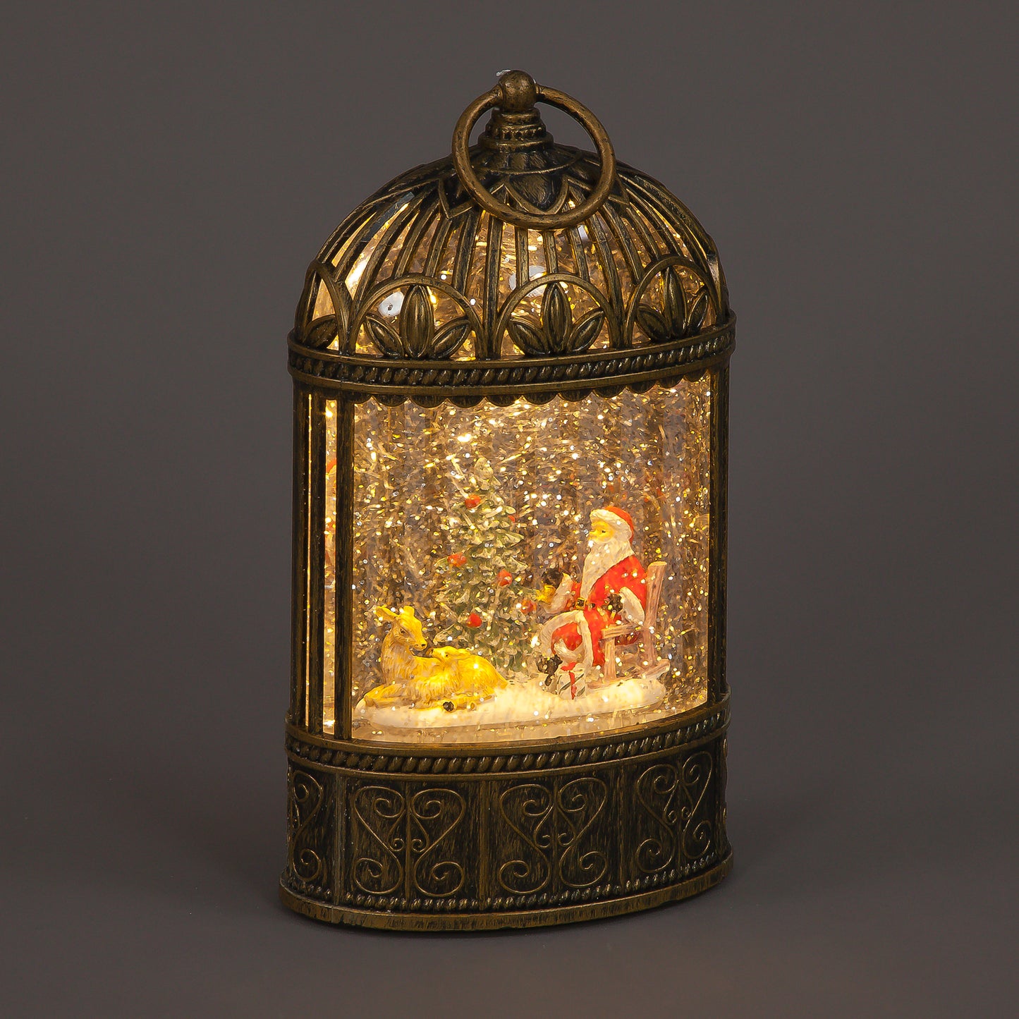 24cm Gold Santa Water Lantern Cage with Timer | Light-Up Christmas Decoration