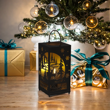 24cm Metal Silhouette Lantern with Winter Scene & Timer