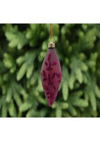 13cm burgundy glass drop with flock leaf