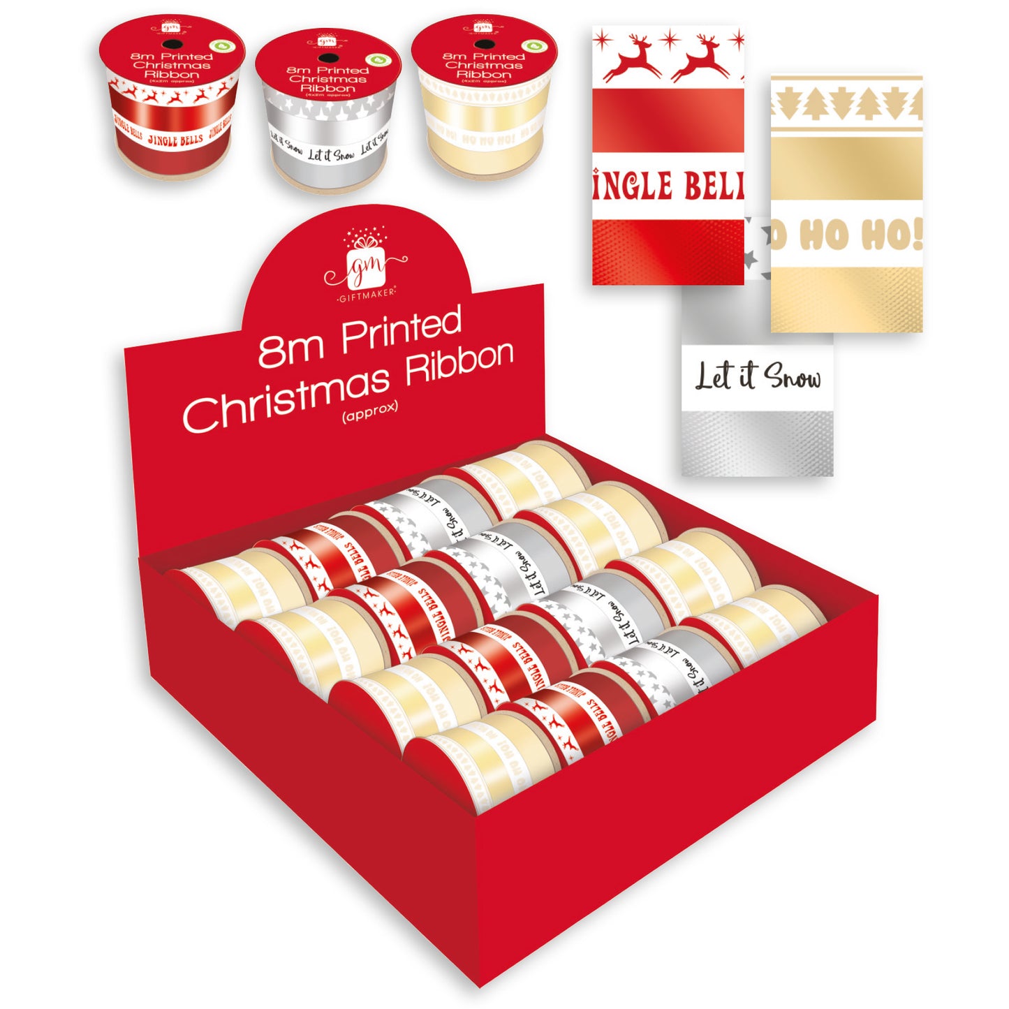 8m Printed Christmas Ribbon