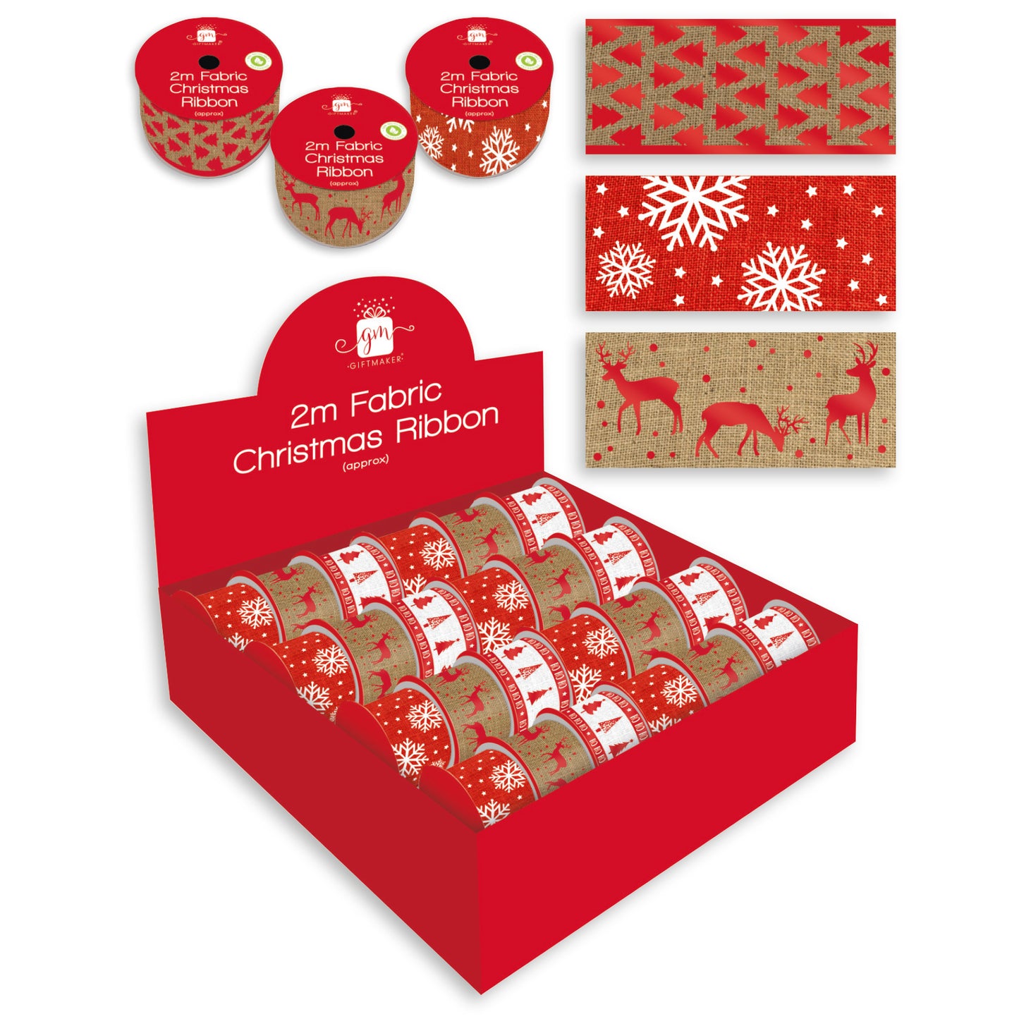 2m Fabric Christmas Ribbon