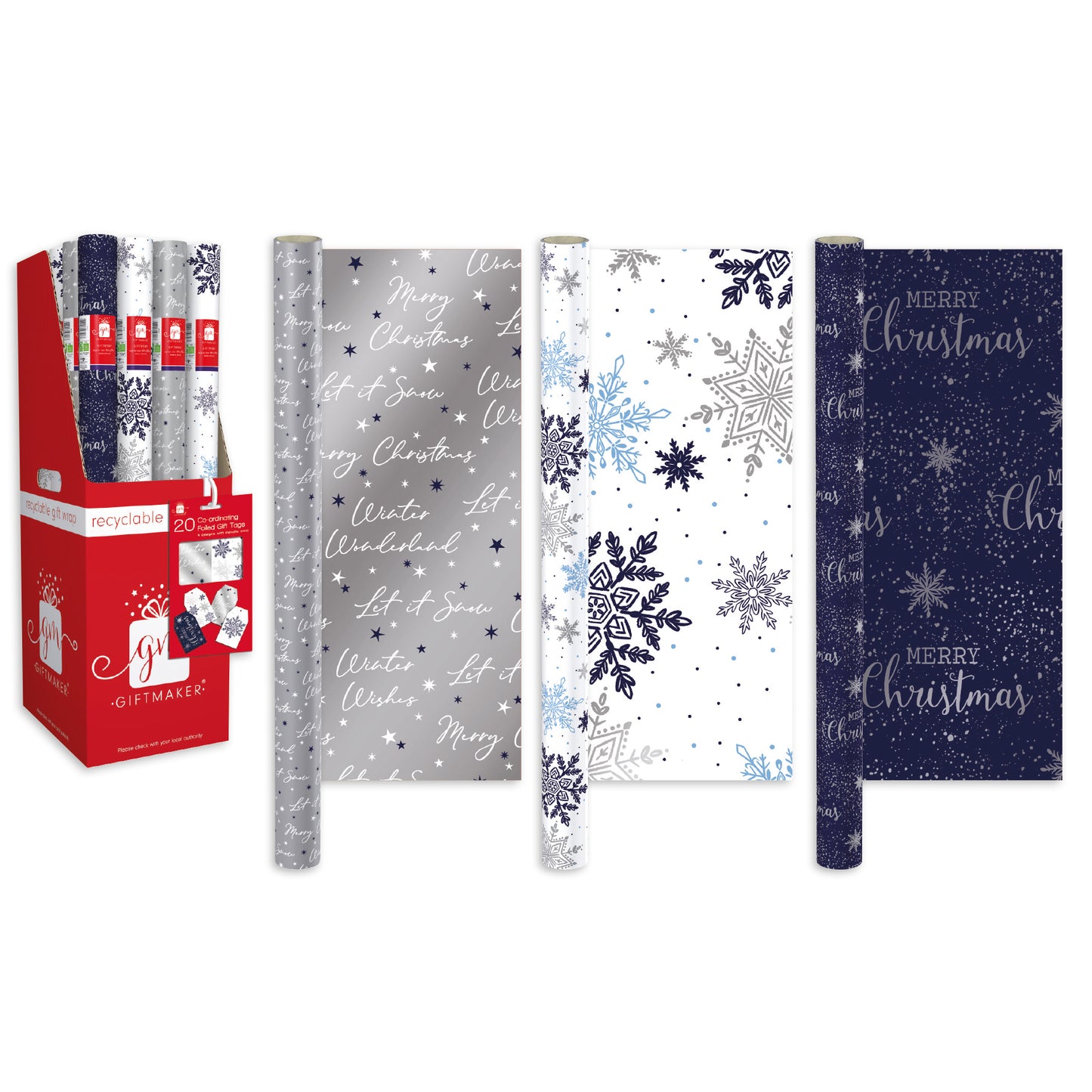 Wrapping Paper 4m x 69cm Blue/Silver - 3 Design Options