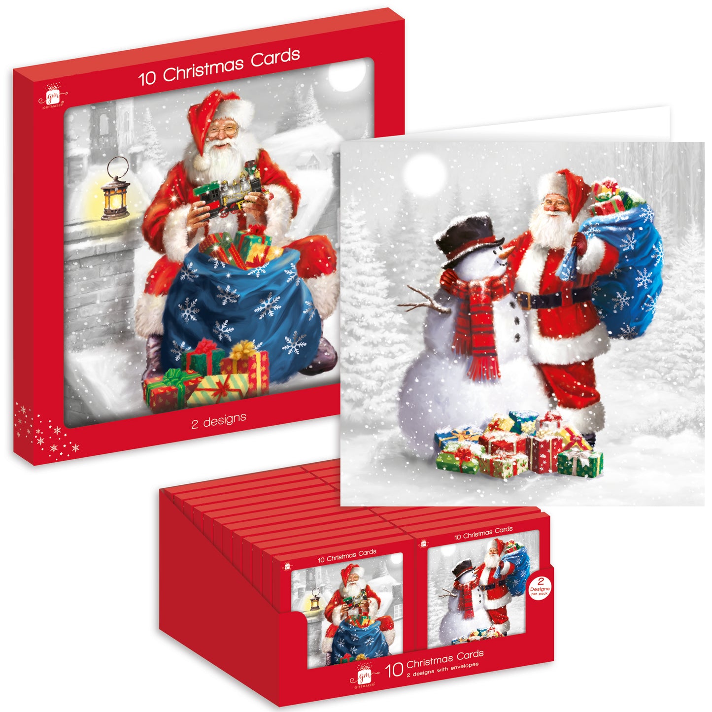 10 Traditional Santa Christmas Cards - Incl. 2 Designs