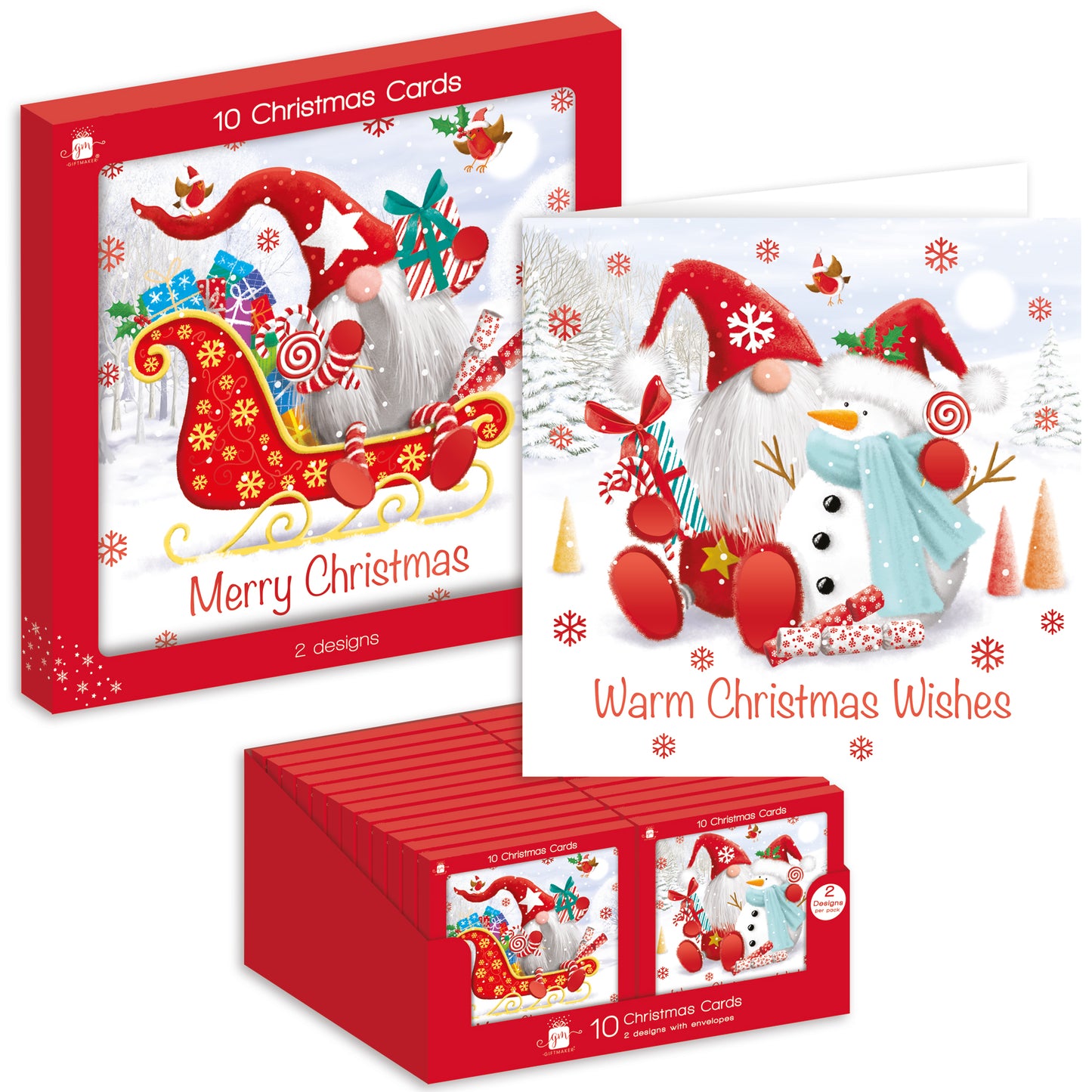Pack of 10 Gonk Christmas Cards - Includes 2 Designs