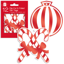 12 Novelty Candy Cane & Bauble Tags