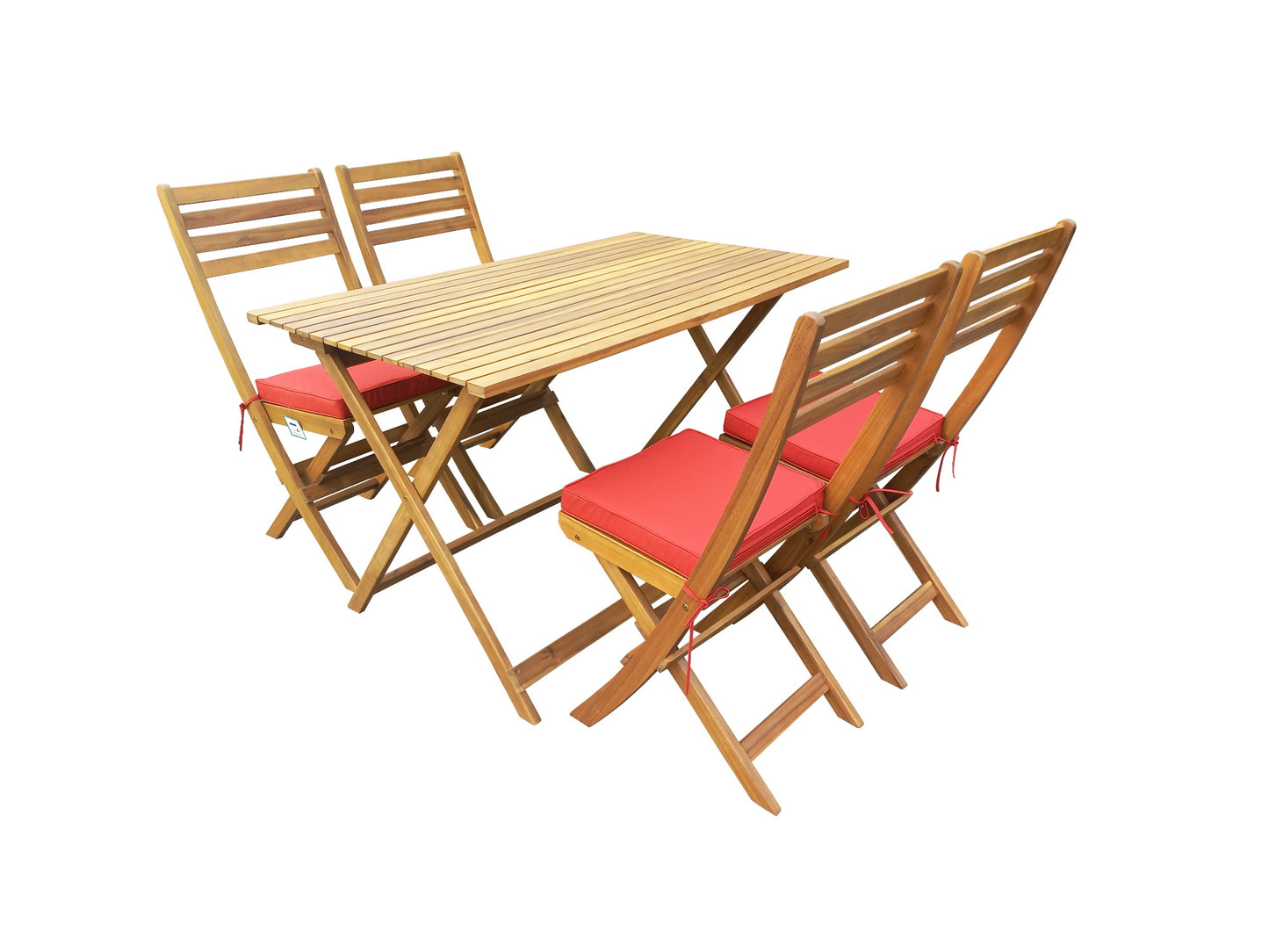 Ayres Rock 4-Seat Acacia Wood Outdoor Dining Set with Red Cushions | Patio & Garden Furniture