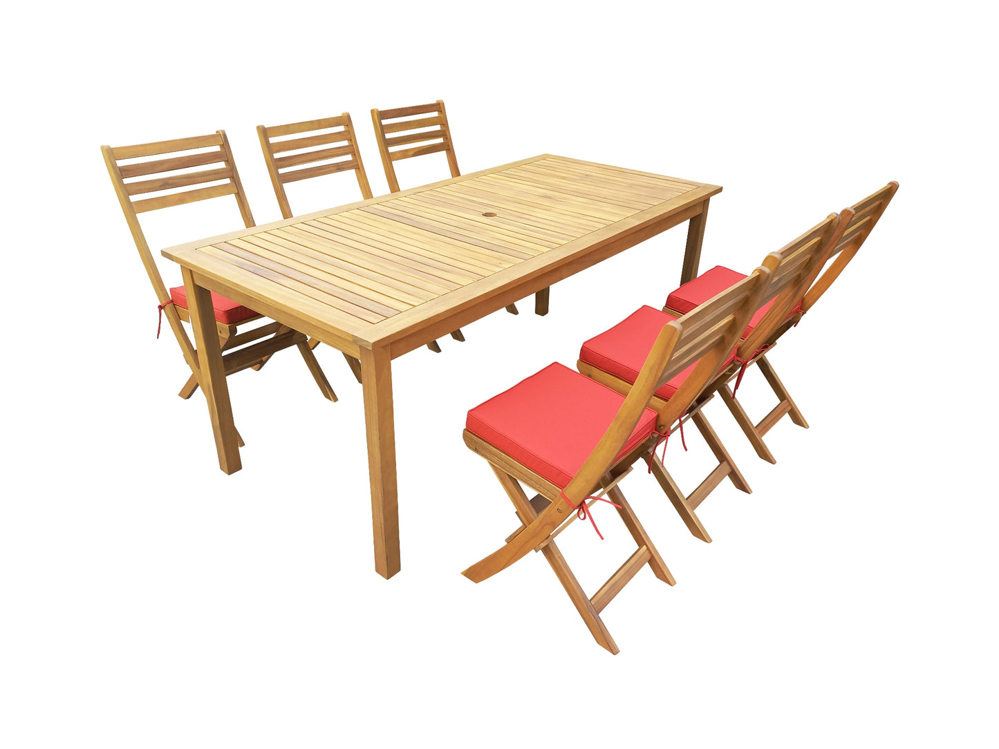 Ayres Rock 6-Seat Acacia Wood Outdoor Dining Set with Red Cushions | Garden & Patio Furniture