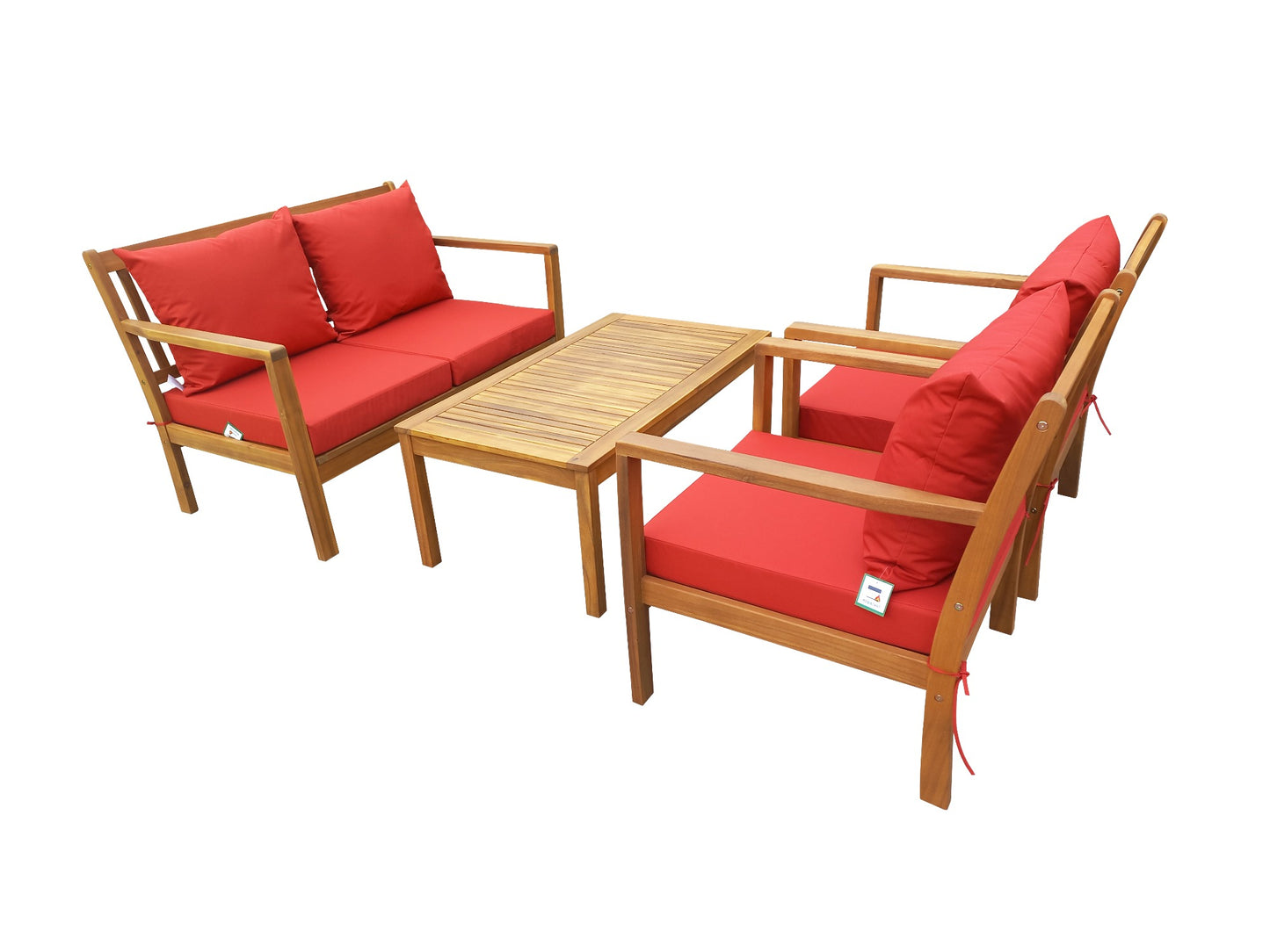 Ayres Rock 4-Piece Acacia Wood Outdoor Sofa Set with Red Cushions | Garden & Patio Furniture