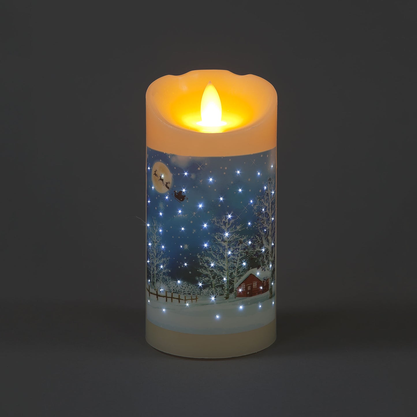 Battery Operated 15cm Wax Effect LED Candle with Winter Scene