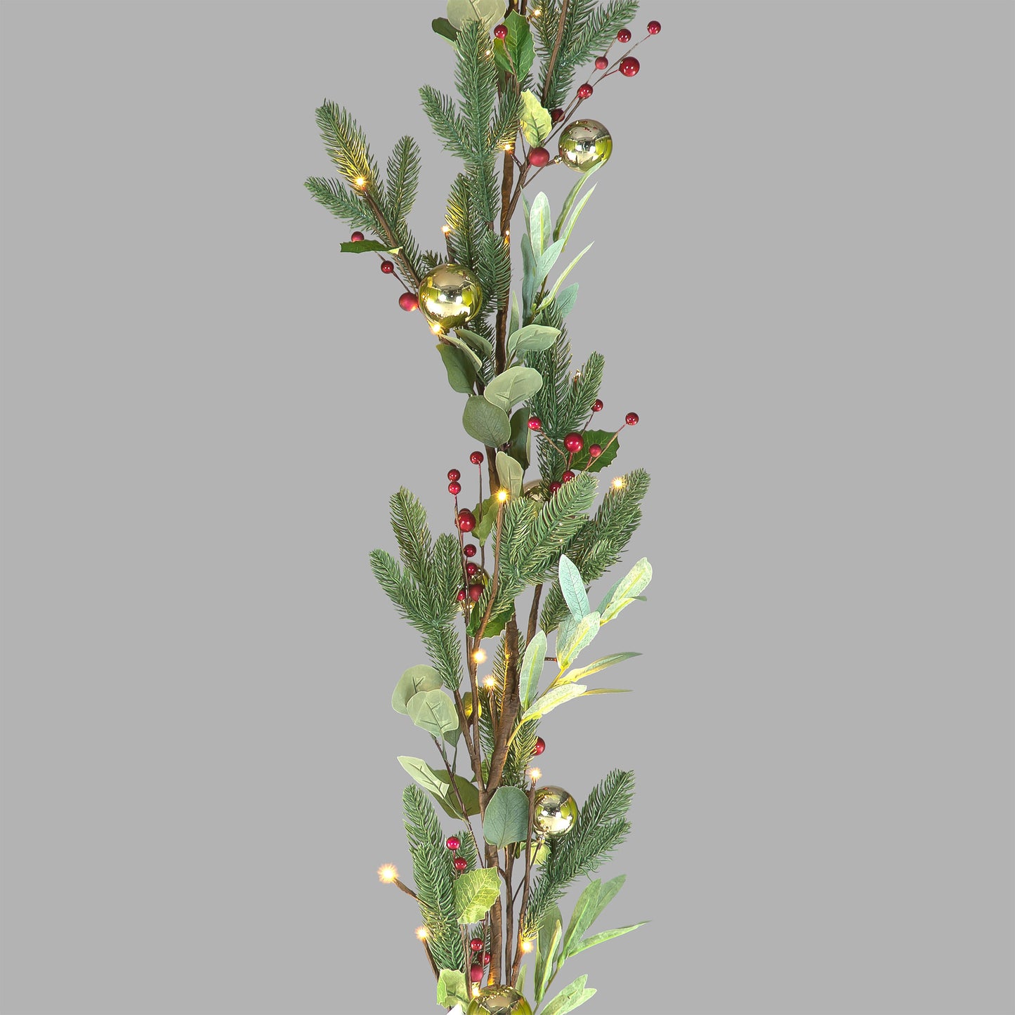 Mixed Leaf Christmas Garland With Red Berries (180cm)