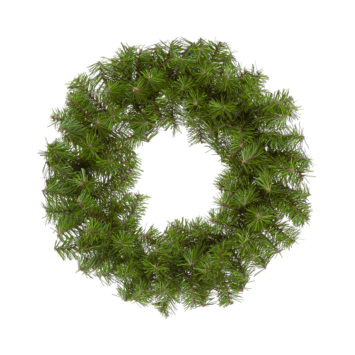 A round Norway spruce wreath with slim green branches.